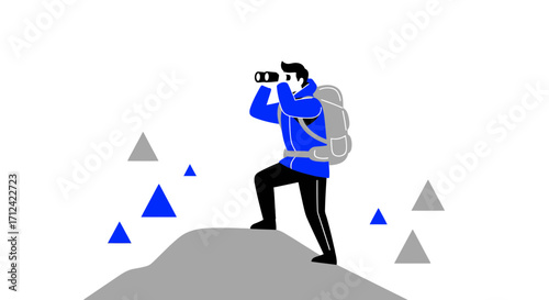 Adventurer Observing The Scenery On Top Of a mountain, Finding The Right Path