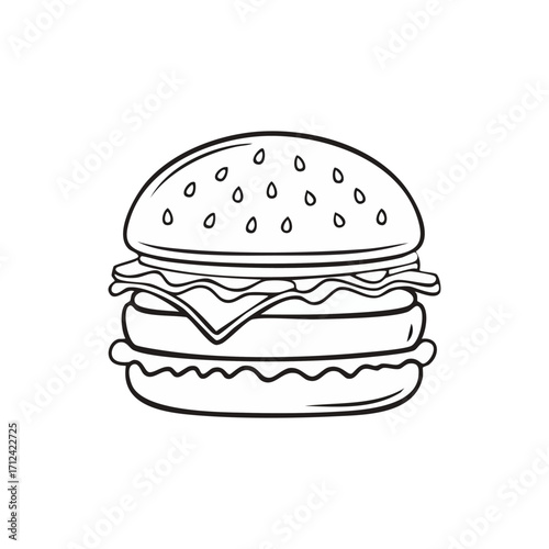 Flat design burger icon. Vector art, minimalist, clean lines, vibrant colors. A simple, appetizing cheeseburger illustration. Isolated object on a clean background.