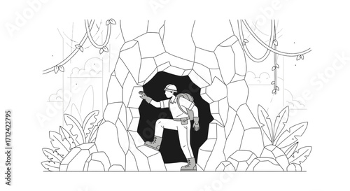 An Explorer Navigating Jungle Cave Entrance Reveals Secrets Within Hidden Chambers