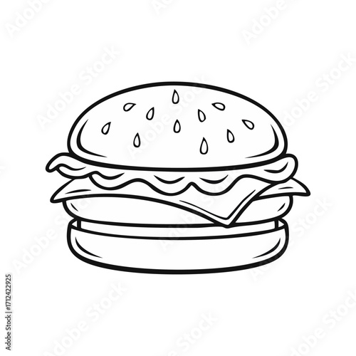 Flat design burger icon. Vector art, minimalist, clean lines, vibrant colors. A simple, appetizing cheeseburger illustration. Isolated object on a clean background.