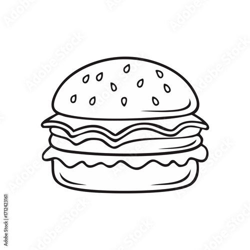 Flat design burger icon. Vector art, minimalist, clean lines, vibrant colors. A simple, appetizing cheeseburger illustration. Isolated object on a clean background.