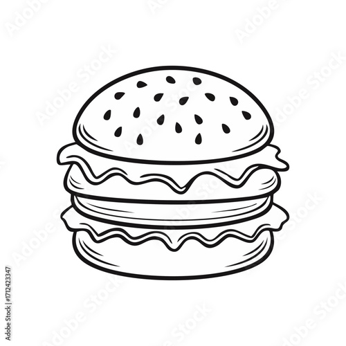Flat design burger icon. Vector art, minimalist, clean lines, vibrant colors. A simple, appetizing cheeseburger illustration. Isolated object on a clean background.