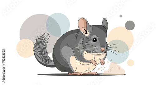 Animated Chinchilla With Pastel Background Suitable For Pet Shop And Educational Purposes