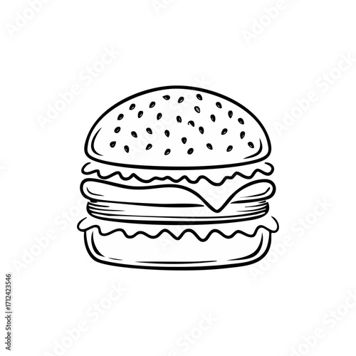 Flat design burger icon. Vector art, minimalist, clean lines, vibrant colors. A simple, appetizing cheeseburger illustration. Isolated object on a clean background.