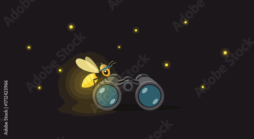 Animated Firefly Observing The Night Sky With Binoculars In A Mysterious Scene