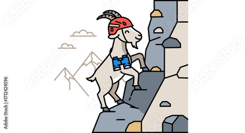 Adventuresome Goat Steadfastly Ascends Rocky Cliffside, Striving Toward Summit