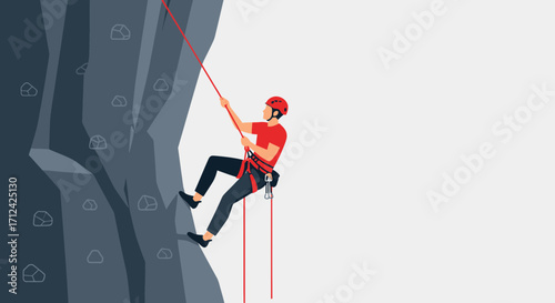 Adventurous Climber Ascending Wall Enjoying Extreme Sport and Active Outdoor Lifestyle