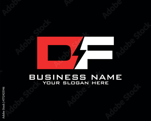 Initial D F logo concept with electric template vector