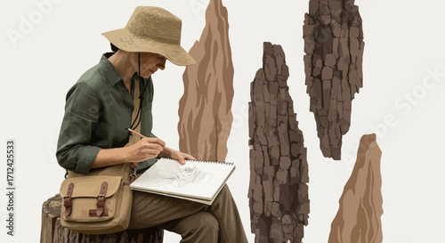 Artist Captures Nature's Essence Sketching Trees During An Outdoor Artistic Expedition