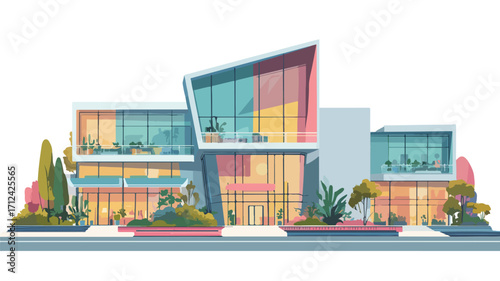 Modern Shopping Mall with Multiple Glass Entrances and Urban Design