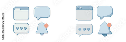 Modern user interface icons for digital applications, featuring messages, alerts, folders, and essential communication symbols