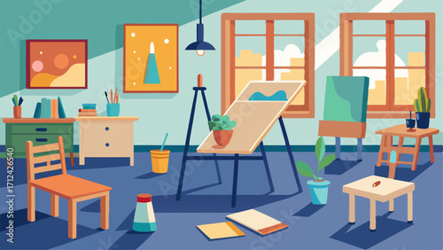 A designated area for art students equipped with easels drawing tables and natural lighting to aid in their creativity and inspiration.