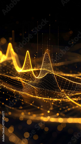 A sleek abstract image of a gold line trend graph over a soft black surface
