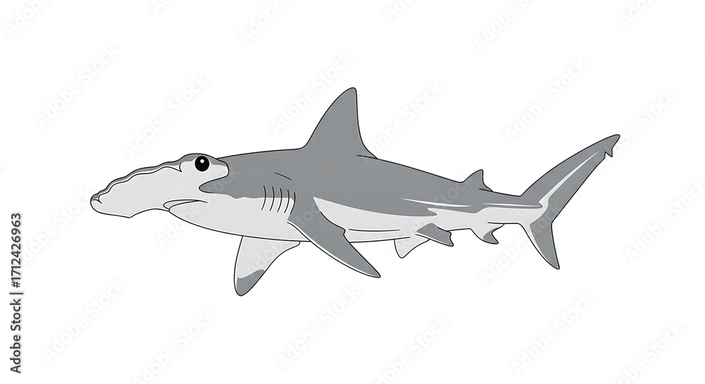 Obraz premium Stylized Illustration of a Hammerhead Shark in Profile Clean Vector Art.