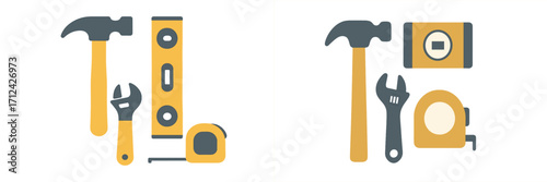 Tools arranged in a creative layout, showcasing essential equipment for construction and repair tasks