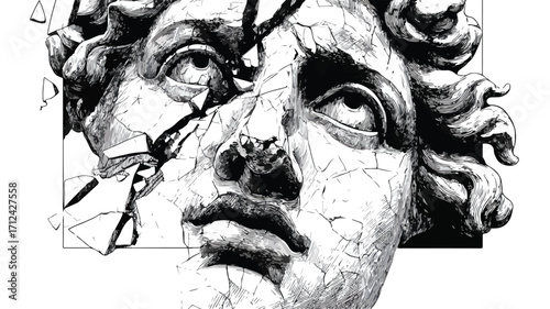 Abstract Grunge Black and White Shattered Illustration