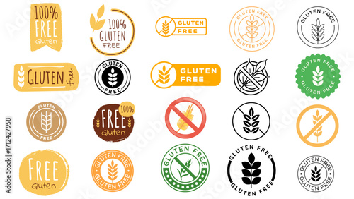 Collection of Gluten-Free Symbols Ensuring Food Safety and Dietary Needs