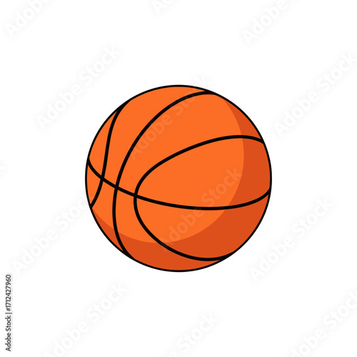 A simple, clean illustration of a classic orange basketball with black lines, isolated on a white background.