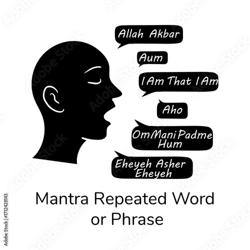 Mantra Sacred Word Phrase Chant Prayer Hand Drawn Vector