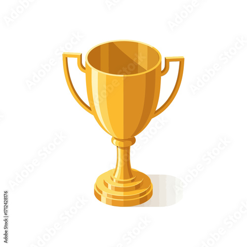 Golden trophy with two handles, isometric view.