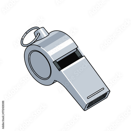 A detailed illustration of a silver whistle, commonly used in sports and games.
