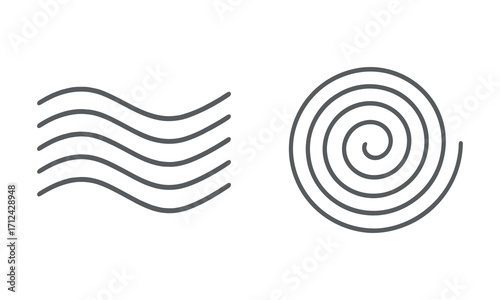 Abstract Wavy and Spiral Line Icons – Minimal Geometric Symbols on White Background