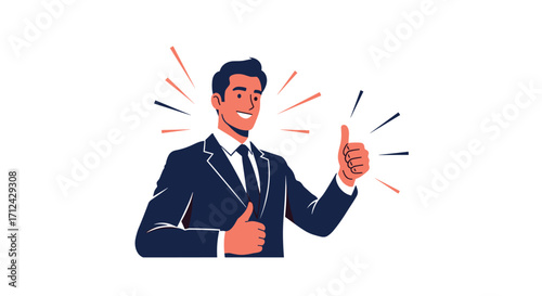 A successful businessman giving a thumbs up gesture with a smile.