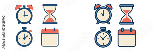 Various time management icons showing clocks, timers, and calendars for scheduling and organization purposes