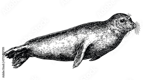 Detailed Hand-Drawn Sketch of Mediterranean Monk Seal Mona
