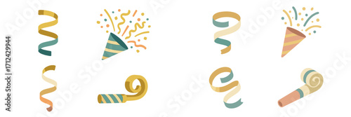 Colorful party decorations featuring confetti and streamers for celebration events during festive times