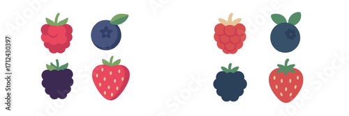 Colorful collection of berries arranged in groups on a plain background during a creative art session