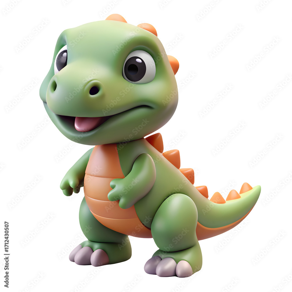 Fototapeta premium Cartoon dinosaur toy isolated on transparent background, a delightful and playful design