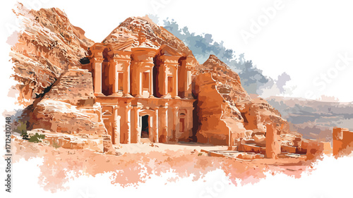 Petra Impressionist Watercolor Vector Painting for Creative Projects
