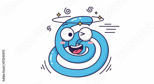 Happy Blue Swirl Character with Dizzy Eyes and Smiling Expression, Vibrant Cartoon Illustration