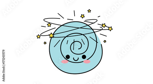 A Dizzy Cartoon Seashell Spinning with Stars Around its Head, Illustrating a Feeling of Vertigo or Disorientation