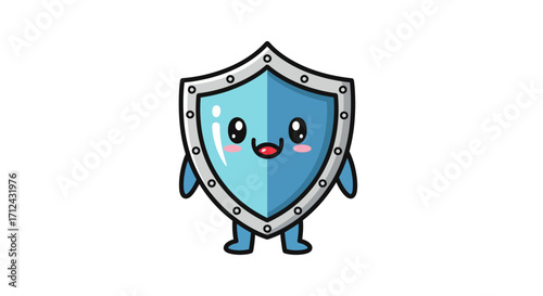 Adorable Cartoon Shield Character with Big Eyes and Smile, Representing Protection and Security