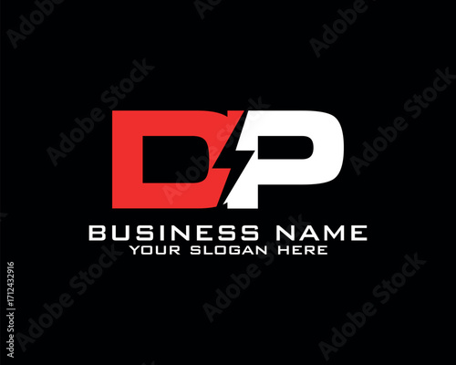 Initial D P logo concept with electric template vector