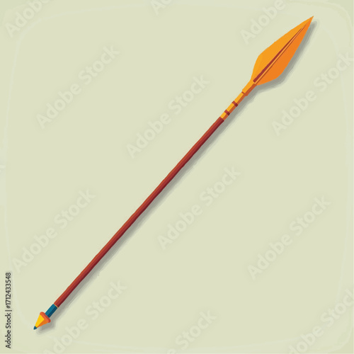 Simple athletic javelin with pointed tip and grip marks in solid colors  