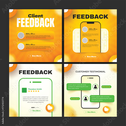 Customer feedback testimonial social media post web banner template Bundle. Customer feedback review