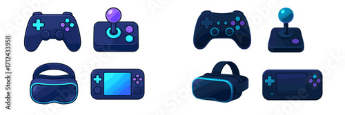 Colorful gaming controllers and devices designed for immersive experiences with traditional and modern elements