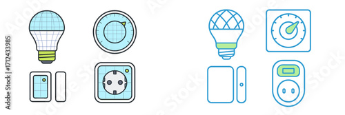 Creative illustrations of smart home devices and controls for modern living environments and energy efficiency