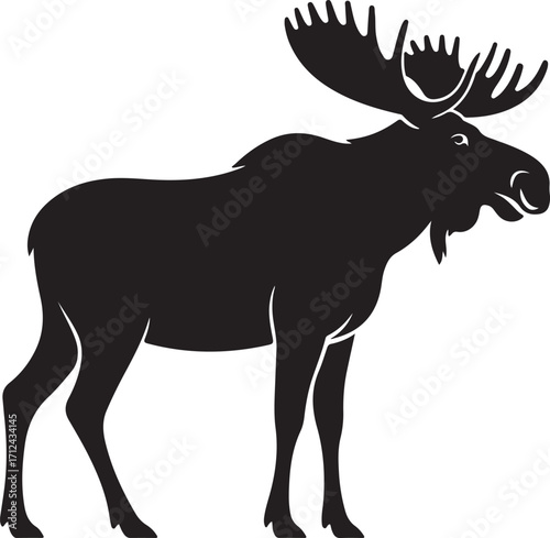 Standing Moose Silhouette Vector Black Wildlife Illustration on White Background