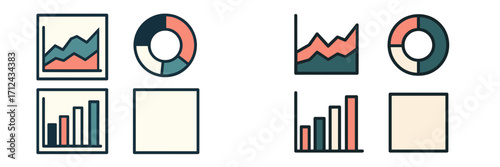 Attractive digital graphics showing various types of charts and graphs for data visualization in modern design