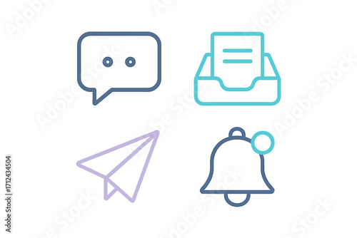 Communication symbols representing messaging, notifications, and document management for modern digital interactions
