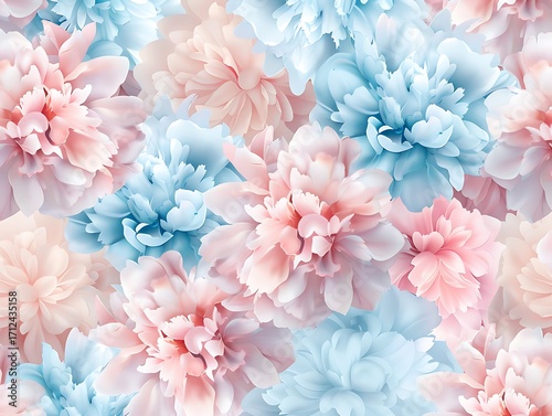 Soft Pastel Floral Background with Delicate Blue and Pink Blooming Petals for Elegant Designs and Beautiful Decor