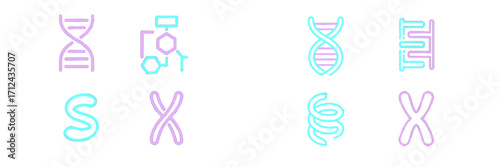 Genetic code and molecular structures with DNA helix and chromosome symbols for biology and medicine research