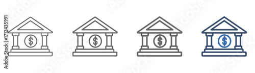 
outline icon set of bank with bank building design and money storage place