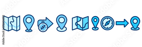 Creative icons representing navigation tools and mapping concepts for effective wayfinding