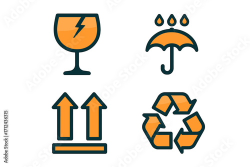 Essential shipping and packaging handling instructions for fragile items, moisture protection, orientation, and recycling