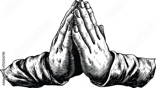 Praying Hands Vector with Outline Isolated Image for Creative Designs